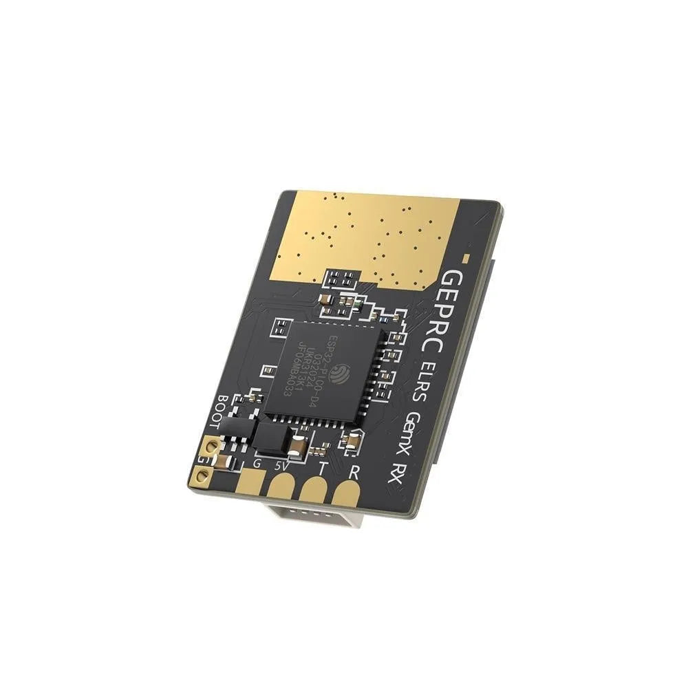 ELRS 915MHz/2.4GHz dual-frequency FPV drone receiver module with T-shaped antennas and metal housing