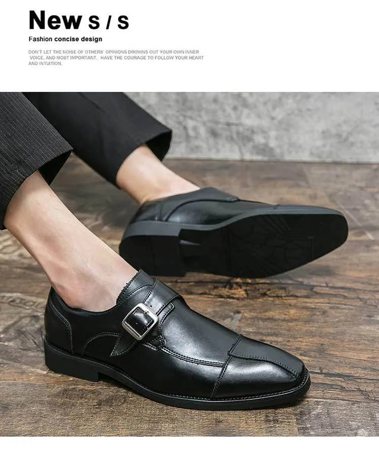 Men's British retro buckle casual shoes in black and brown blue with tall crown design