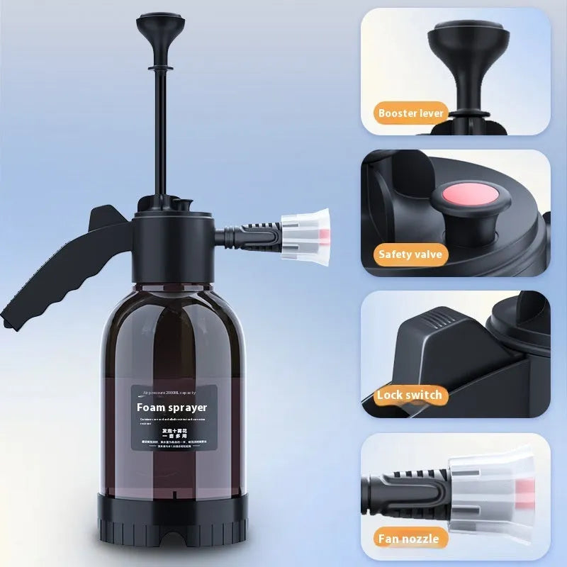 Black 2L hand-held foam sprayer watering can with nozzle, for garden and car cleaning