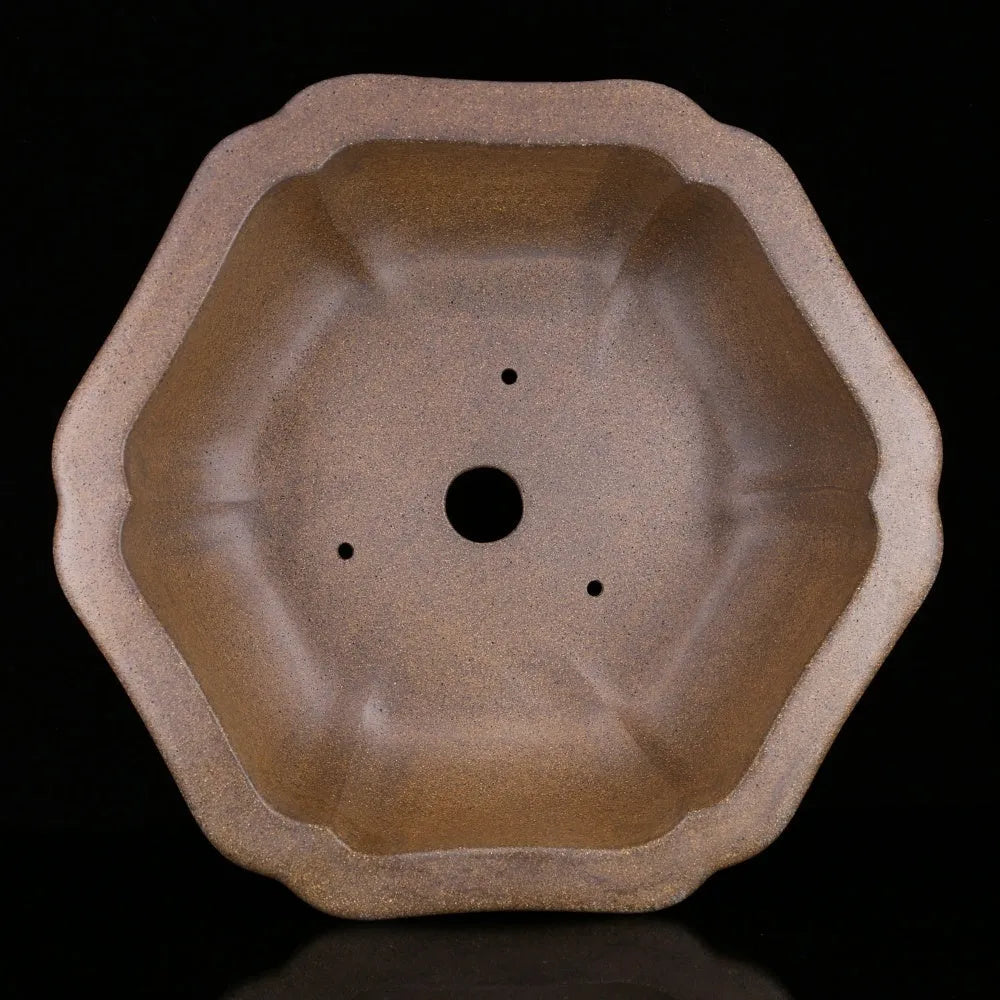 Handmade purple sand bonsai pot in hexagonal and begonia basin styles