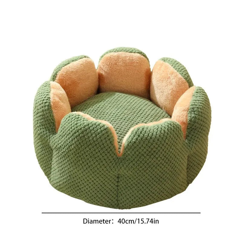 Green cactus petal shape pet kennel bed for cats and dogs with plush interior and non-slip bottom