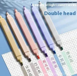 Set of double-headed fluorescent marking pens with refillable cartridges, showing chisel and bullet tips, in a mix of bright colours.