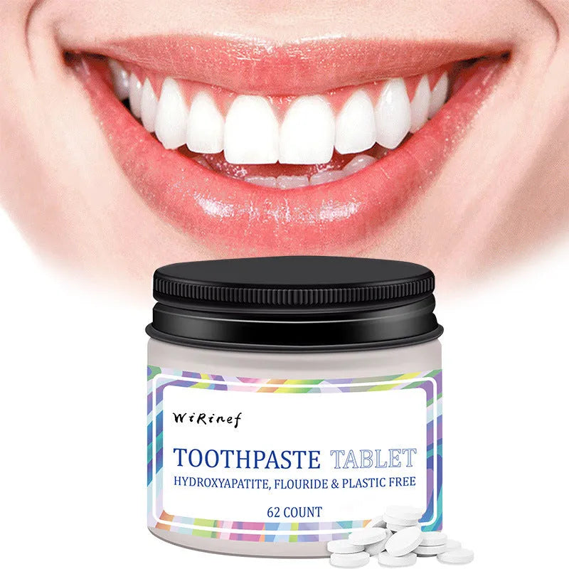 Pack of 62 solid mint toothpaste tablets for portable chewing cleaning