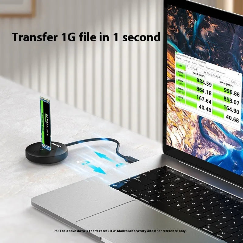 Black external solid state drive enclosure with Type-C cable for NVMe M.2 SSD conversion