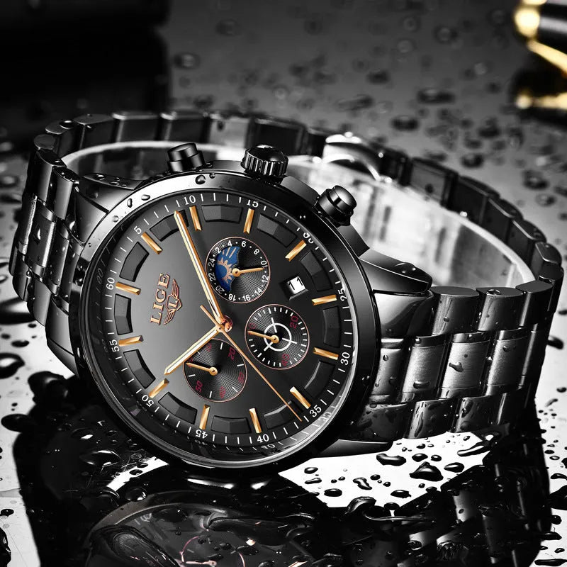 Men's waterproof quartz sports business watch with 12mm case in four colour options