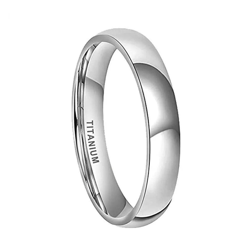 Silver titanium steel ring with matte grinding finish, shown in different width options on a finger.