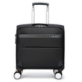 Black 18-inch Oxford cloth cabin suitcase with telescopic handle and universal wheels.