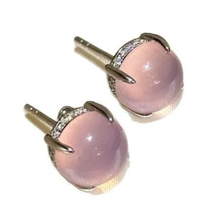 Round egg surface chalcedony earrings with geometric copper settings in national fashion retro style