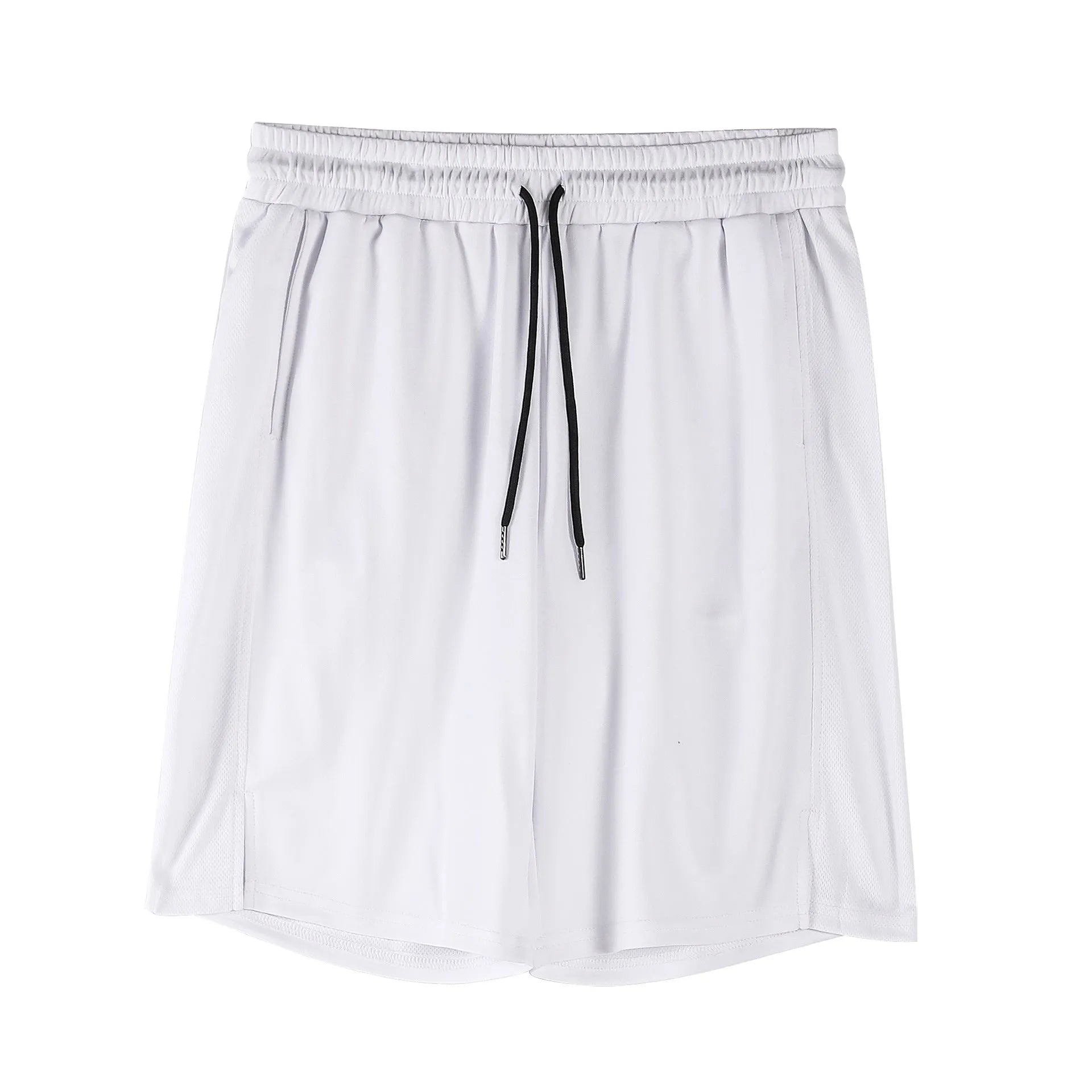 Men's black quick-dry mesh shorts with elastic waist, shown in a loose, casual fit.