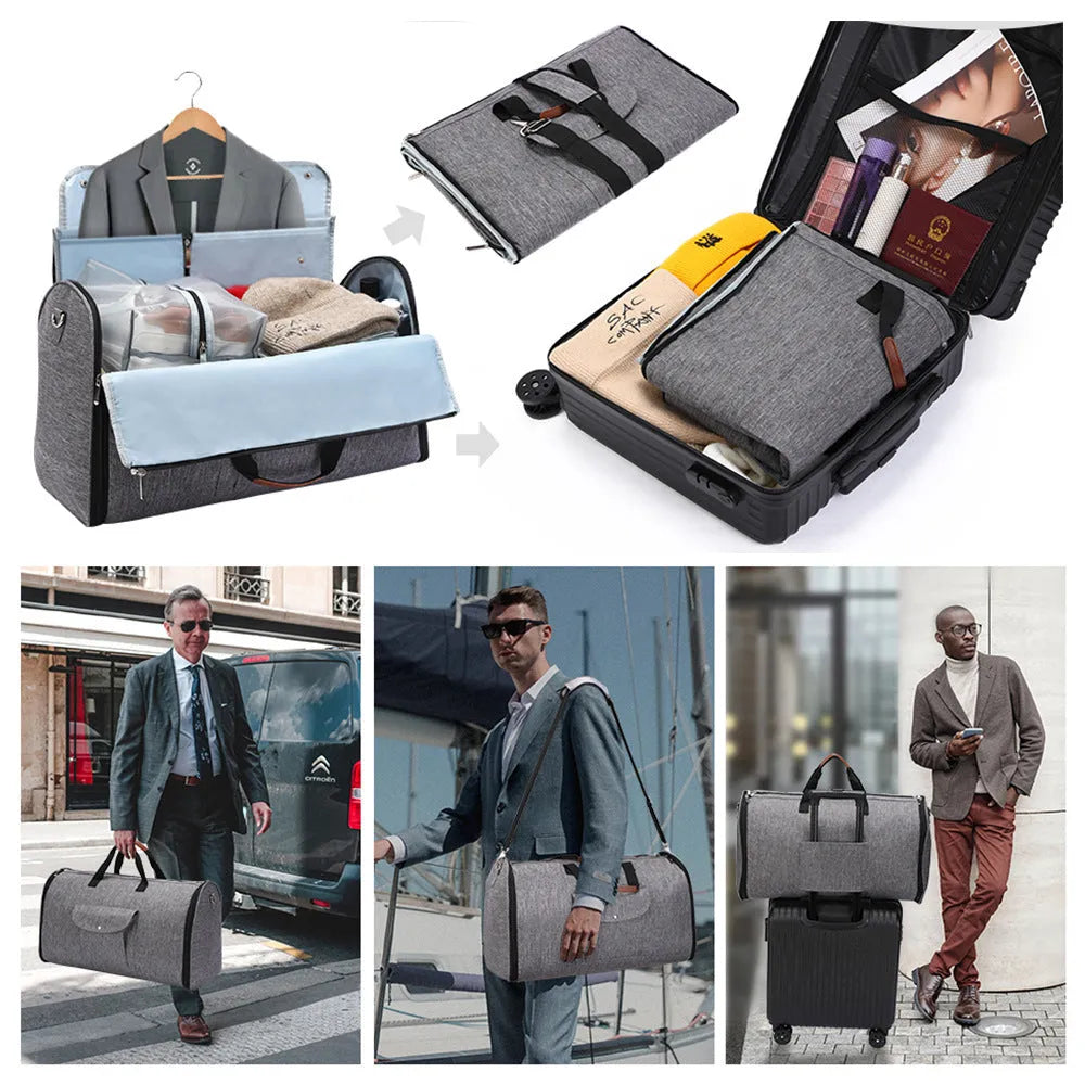 Foldable dark blue Oxford cloth duffel bag with 36-55 litre capacity for travel and gym