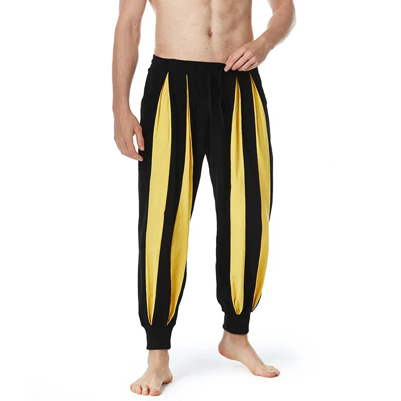 Men's straight-leg casual trousers in brown, khaki, red, or yellow colour options.