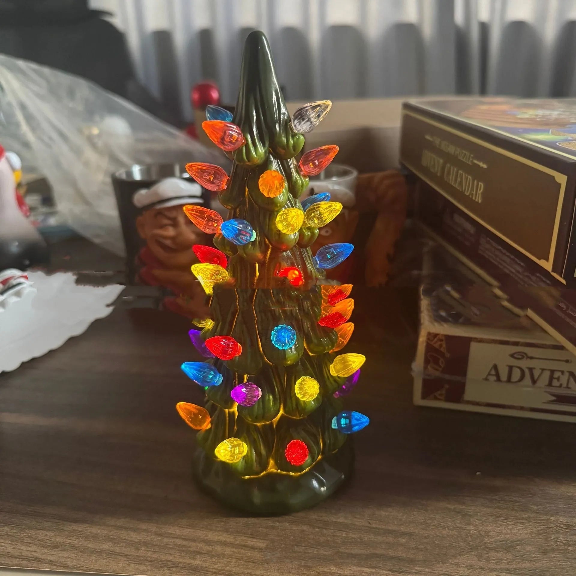 Set of three resin Christmas tree lamp decorations in European style with colour lighting