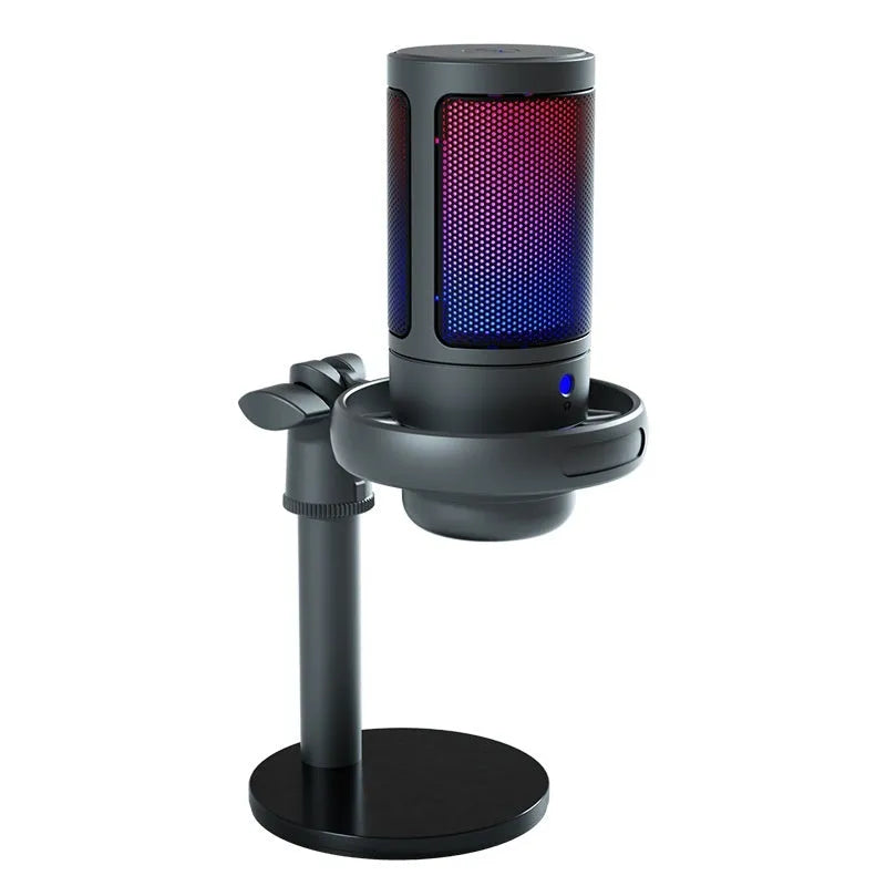 RGB condenser USB microphone with 150cm cable in black, white, or pink for live streaming