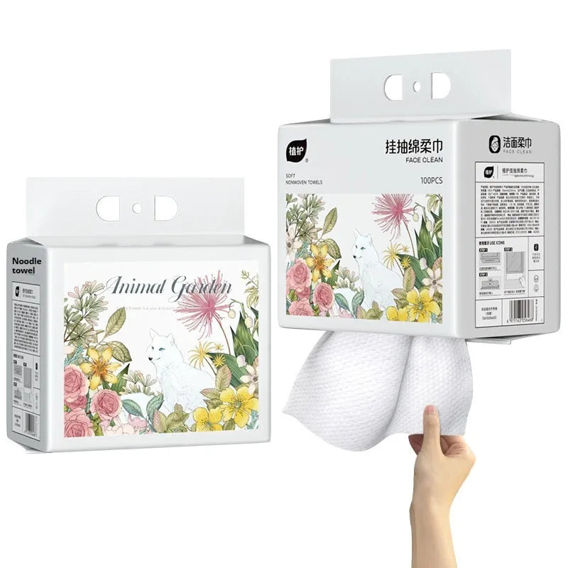 Disposable hanging face cloth roll with 100 sheets of thickening viscose-polyester material