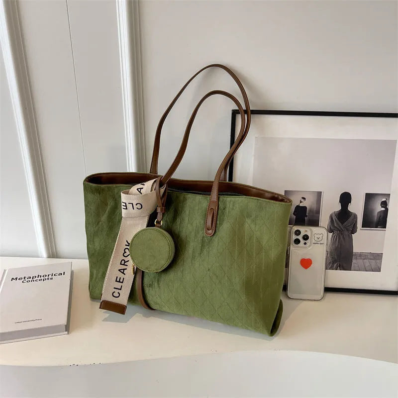 Women's large shoulder bag with casual tote design in horizontal square shape