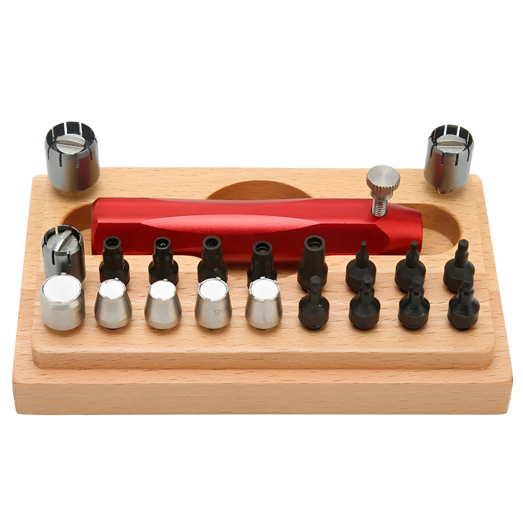 20-piece steel watch repair tool set for tube opening applications