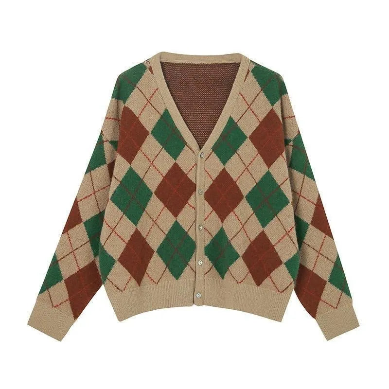 Knitted casual cardigan in macaron colours including pink, green, black for Japanese Korean style wear