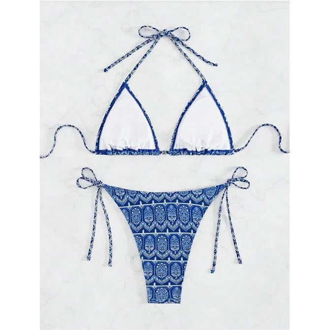 Women's bandage swimsuit with split bikini printing in polyester fabric