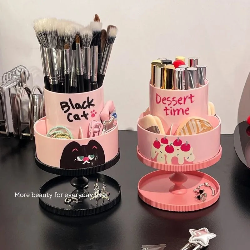 Rotating cosmetic brush storage barrel in beige colour with 18-litre capacity and internal rack