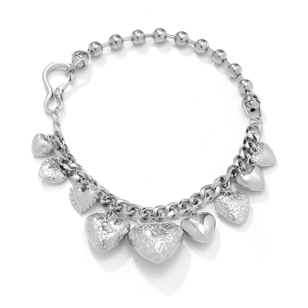 Adjustable alloy heart pendant necklace in gold and white K options with exaggerated love design