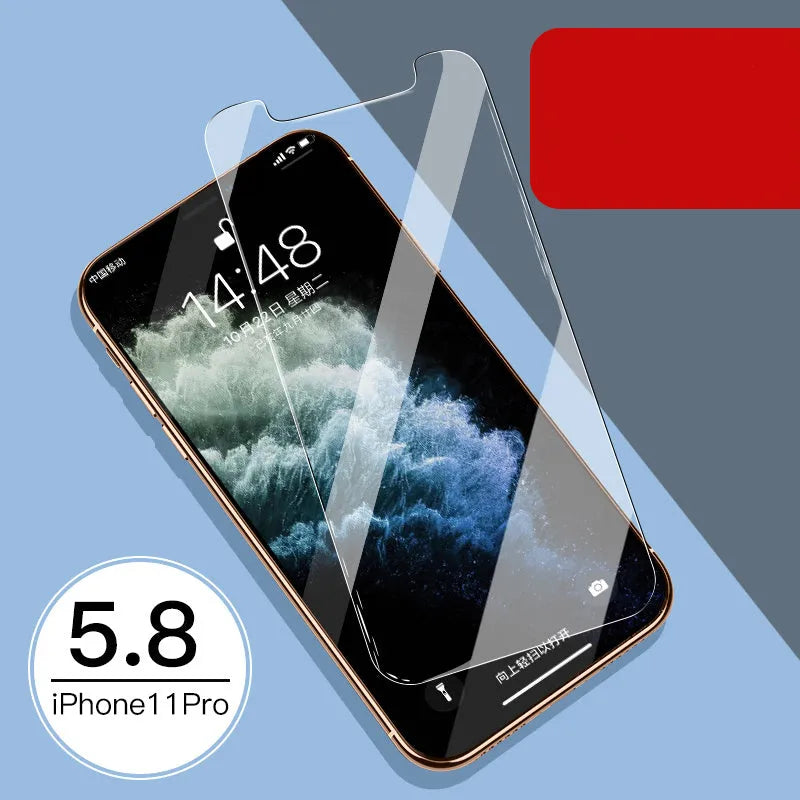 Apple iPhone tempered glass screen protector film for front and rear protection.