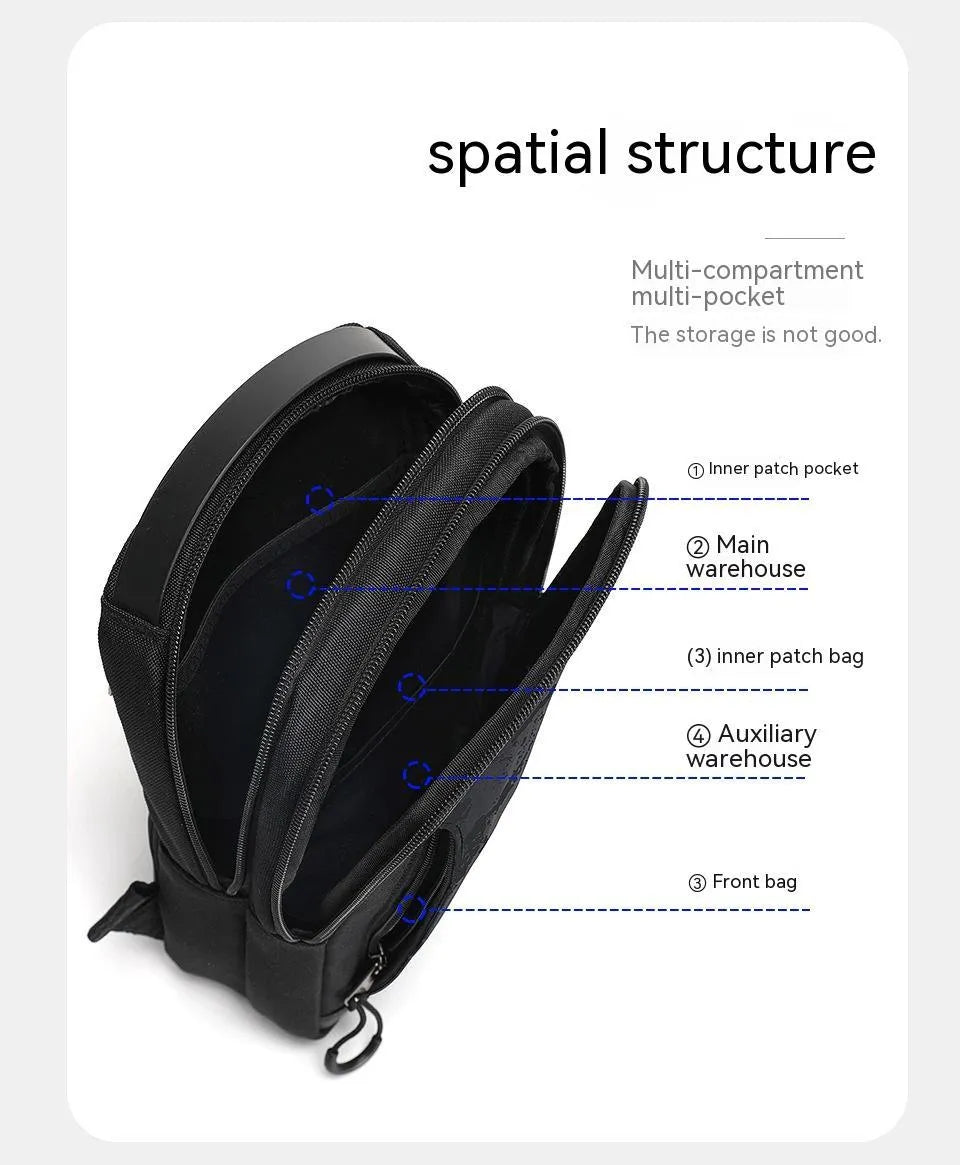 Casual black TPU chest bag with camouflage pattern and shoulder strap