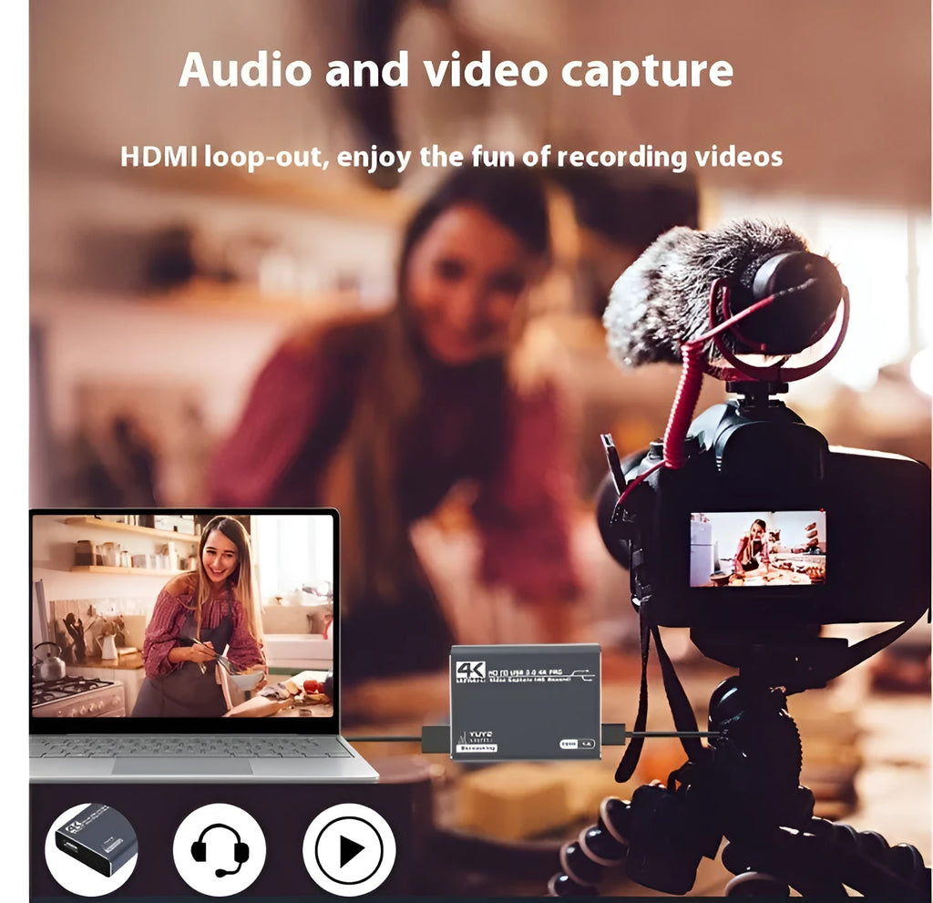 Black 4K gaming set-top box with MS2131 chip for audio and video recording