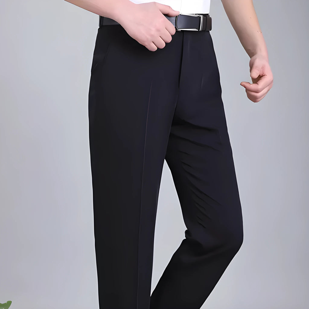 Men's straight-leg business trousers in mulberry silk fabric with non-iron finish