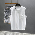 Men's solid colour loose fit cotton sleeveless t-shirt on a hanger