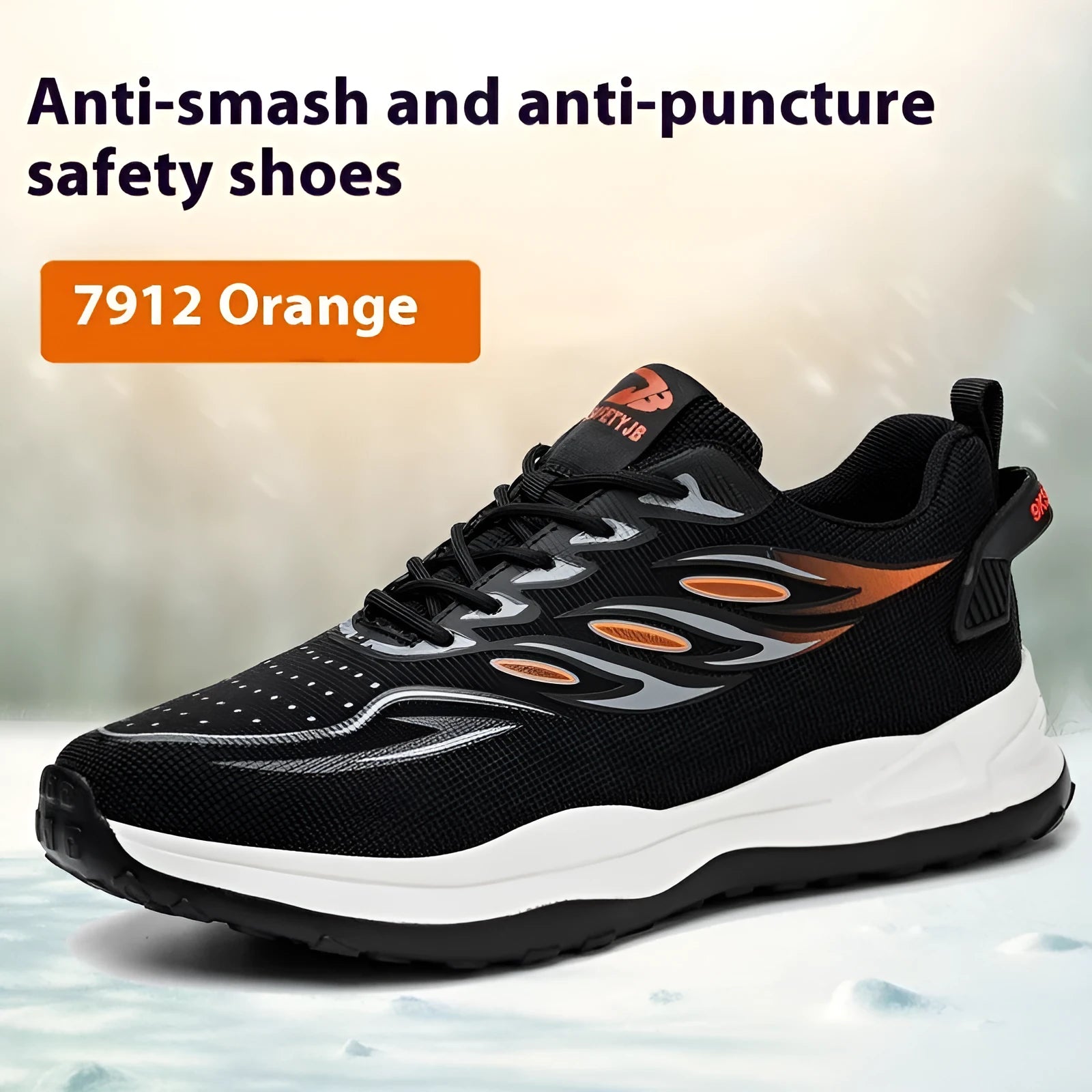 Orange labour protection shoes with leather upper and rubber sole, anti-smashing and puncture-resistant safety footwear