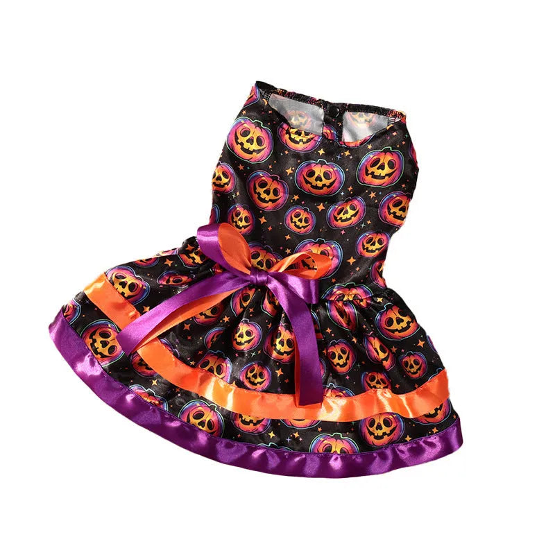 Colourful double-layer Halloween skirt for dogs in pumpkin and skull patterns