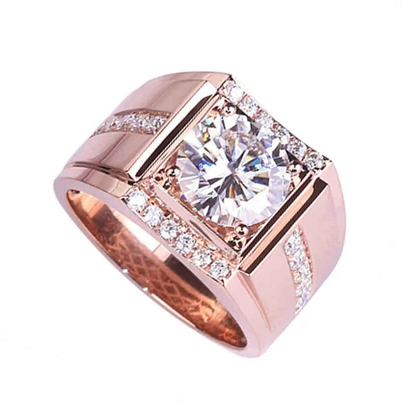 Men's adjustable copper ring with geometric diamond shape in rose gold, gold, or platinum colour finish