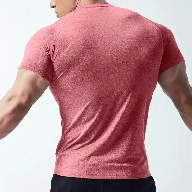 Polyester quick-dry tight stretch running short sleeve top in black, grey, green, pink colours