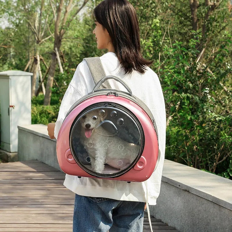 Transparent hard-sided cat carrier capsule bag with PC canvas construction and breathable design