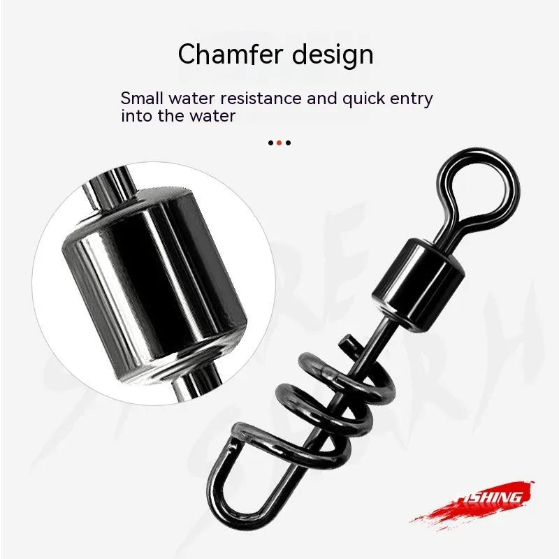 Stainless steel fishing swivel connector with 8-shaped ring design in multiple colour-coded sizes