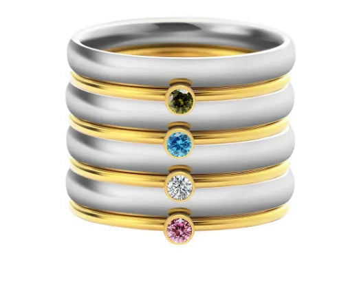 December birthstone engraved titanium steel ring in geometry shape on a size chart.