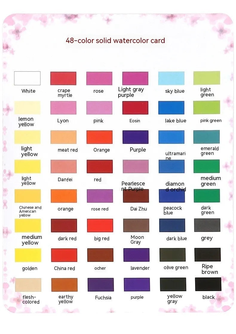 Solid watercolour paint set with 48 colours in a box for gouache painting and sketching