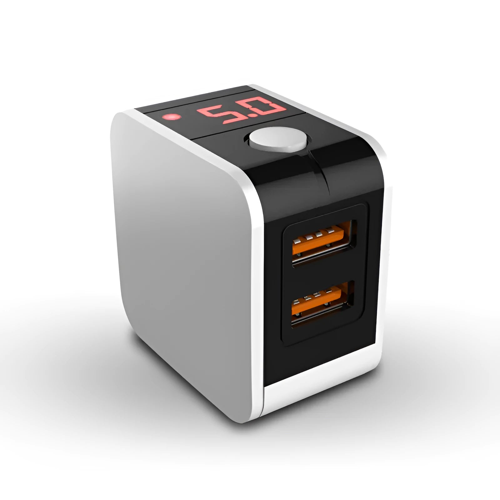 5V 2.4A dual USB fast charging mobile phone adapter with digital display in black colour