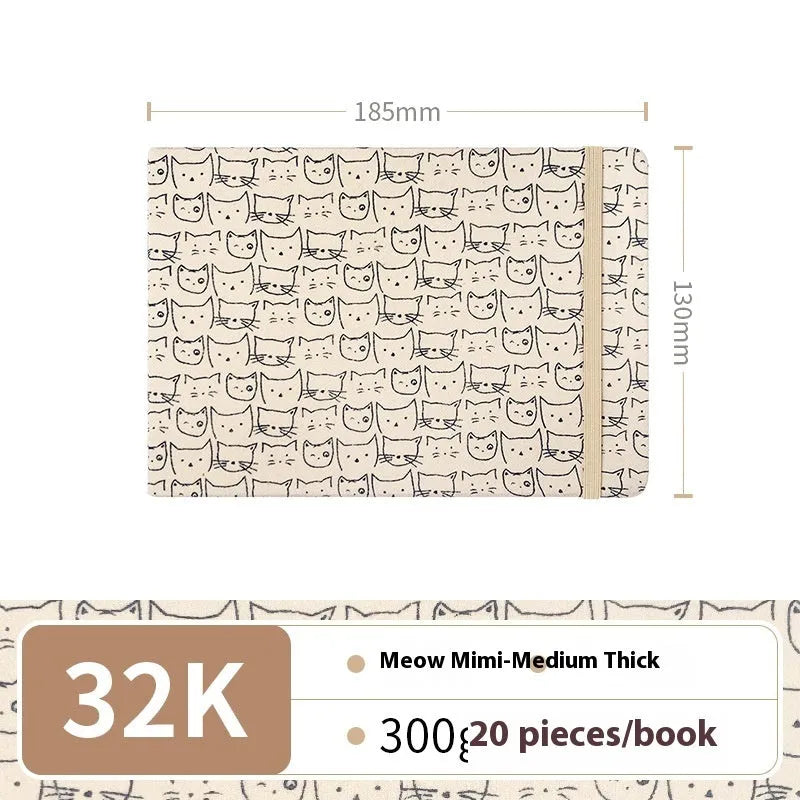 Feiluniao handmade fabric watercolour sketchbook with decorative cover, shown at 185mm length.