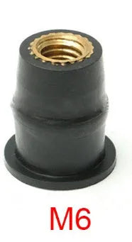 Motorcycle windshield brass rubber nut fastener kit with 10 pieces in M4, M5 and M6 thread sizes