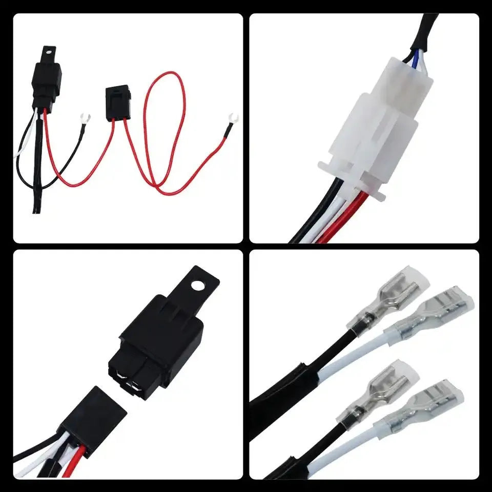 One drag two 2 metre LED work light wiring harness with silicone cable for automotive roof spotlight installation