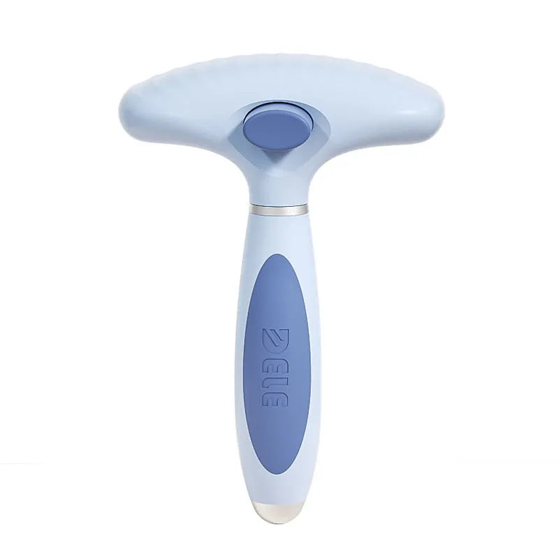 Double row stainless steel dog grooming comb in azure light blue colour