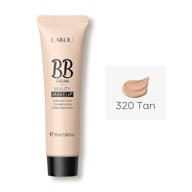 BB cream tube in 30ml size showing nine colour shades from light ivory to deep brown