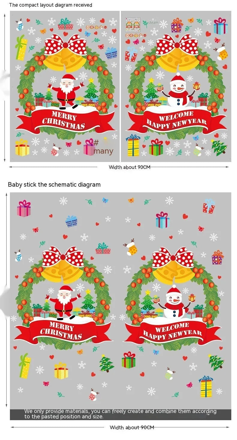 Large PVC non-adhesive electrostatic Christmas wall sticker with colourful anime design