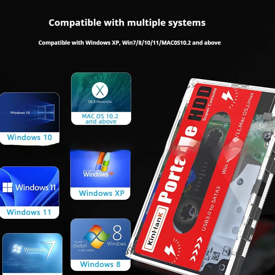 2TB external mechanical hard drive for mobile gaming with protective storage case and USB cable