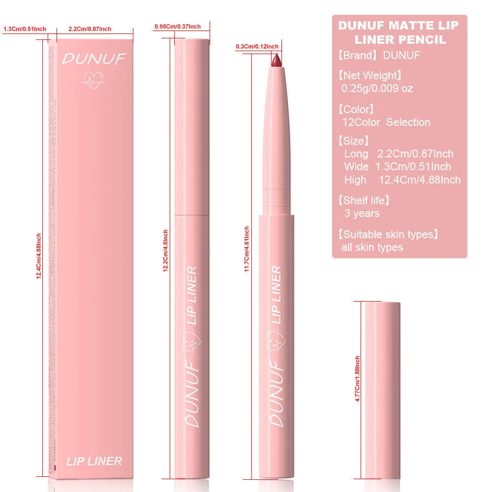 Set of 12 velvet matte lip liner pencils in a range of colours for easy application and definition.