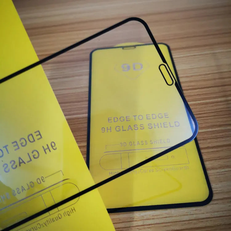 Black full screen glass tempered film for Xiaomi smartphones on packaging