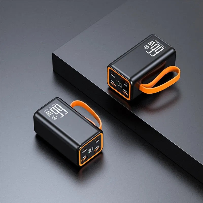 Black and white 20000 mAh fast charge power bank with creative design measuring 95mm