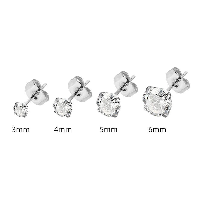 Titanium steel geometric square stud earrings with zircon detail in gold and steel colour options