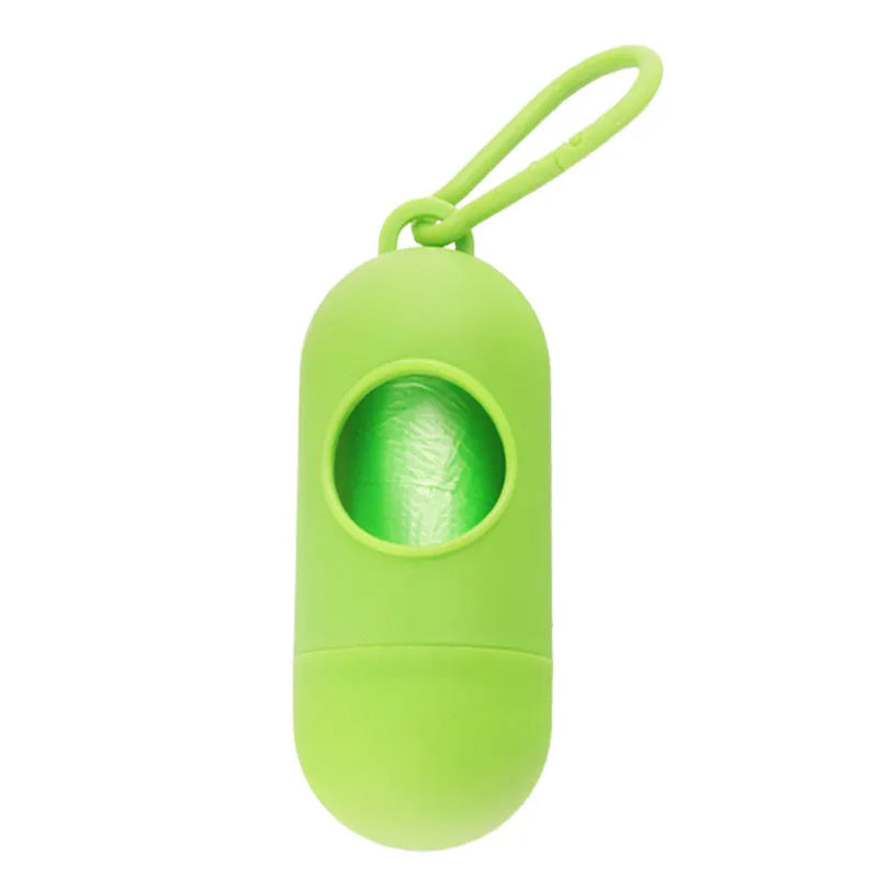 Compact plastic dog poo bag holder with Velcro strap and metal side hook